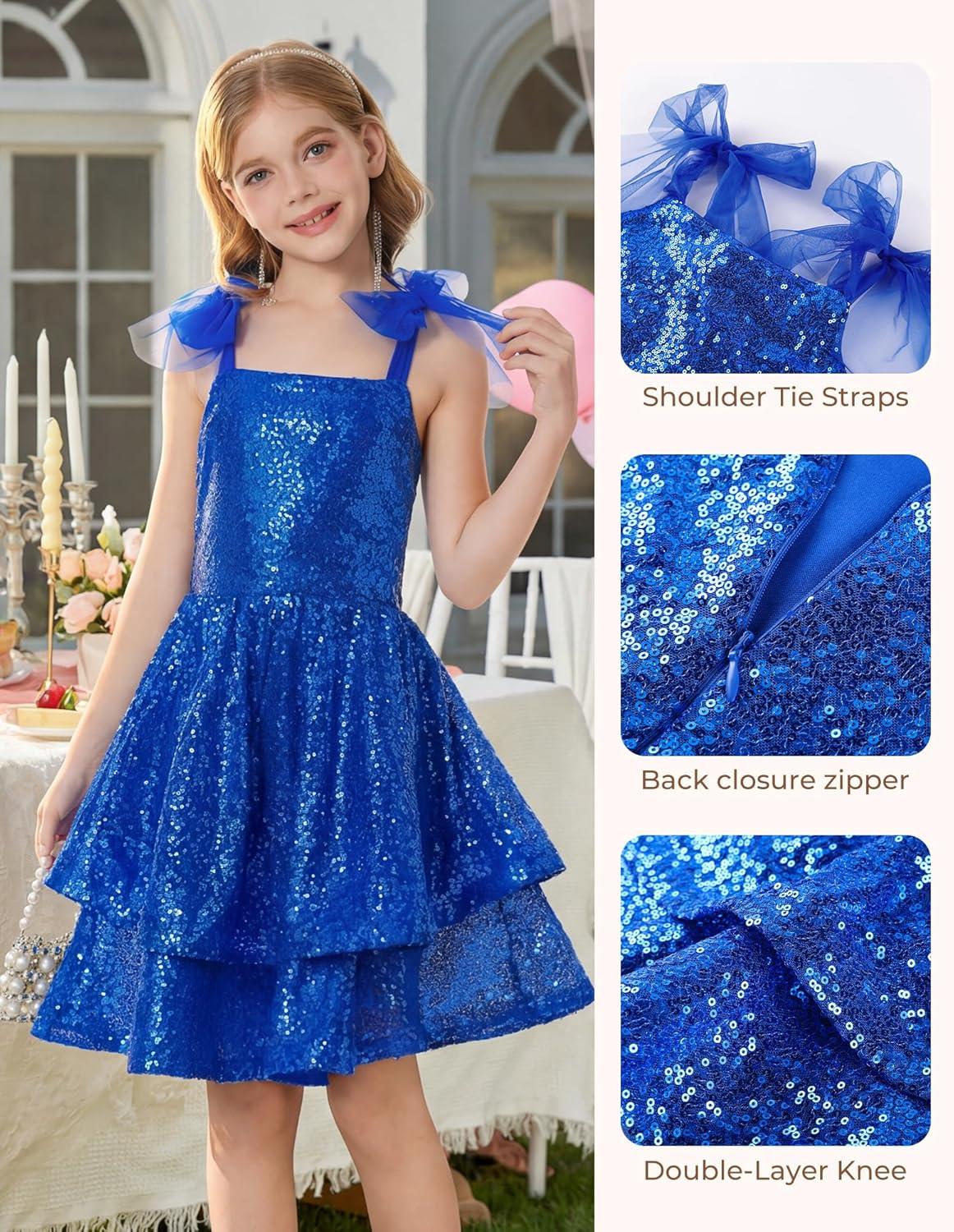imageGRACE KARIN Gold Girls Sequin Dress Sparkly Girl Fancy Daughter Dance Mini Dresses Kids Birthday Wedding Formal PartyRoyal Blue