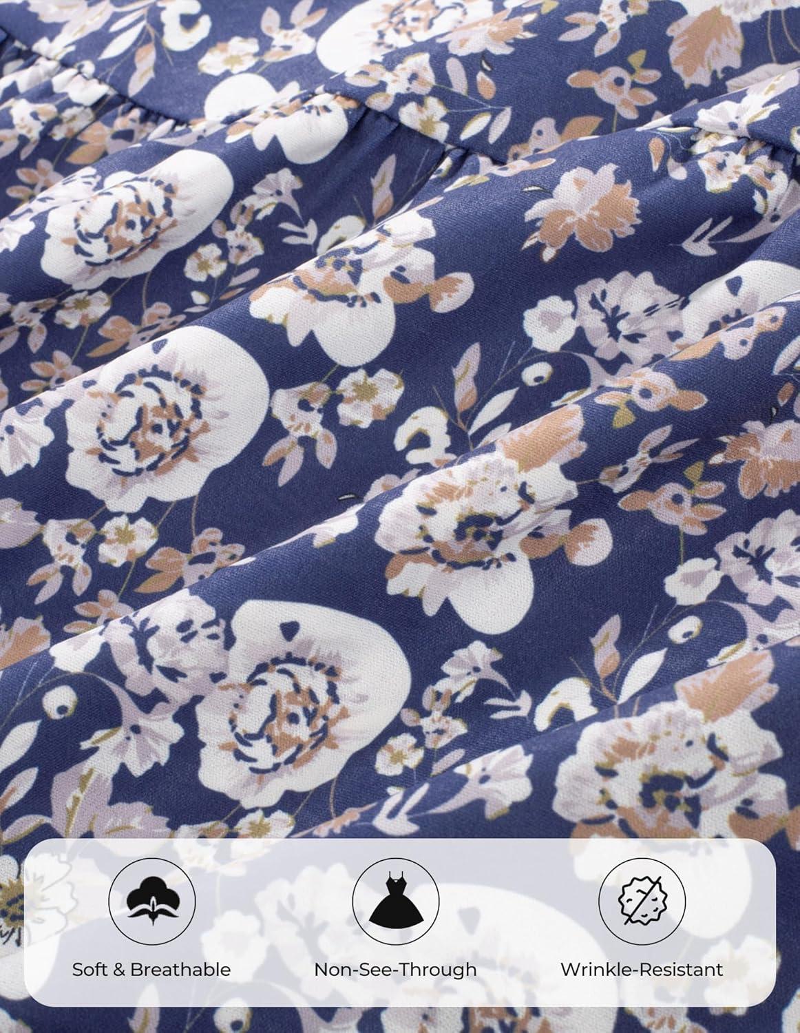 imageGRACE KARIN Long Sleeve Dress for Women 2026 Spring Wedding Guest Dress Floral Boho A Line Flowy Maxi Dresses with PocketsWhite Blue Floral