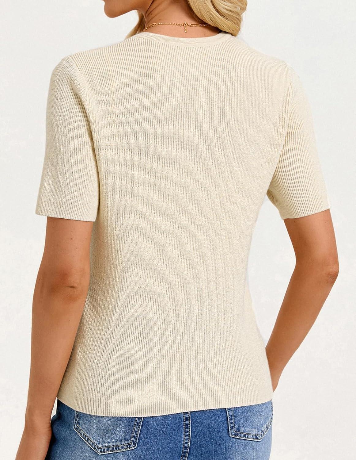 imageGRACE KARIN Short Sleeve Cardigans for Women Lightweight Spring Cardigans 2026 Button Up Sweaters with PocketsApricot White