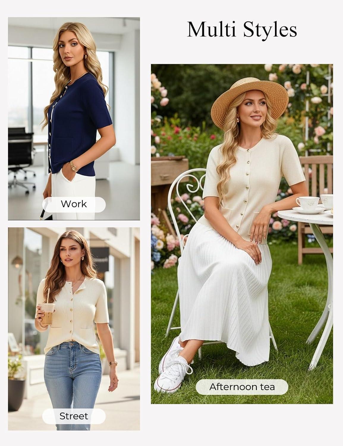 imageGRACE KARIN Short Sleeve Cardigans for Women Lightweight Spring Cardigans 2026 Button Up Sweaters with PocketsBlack