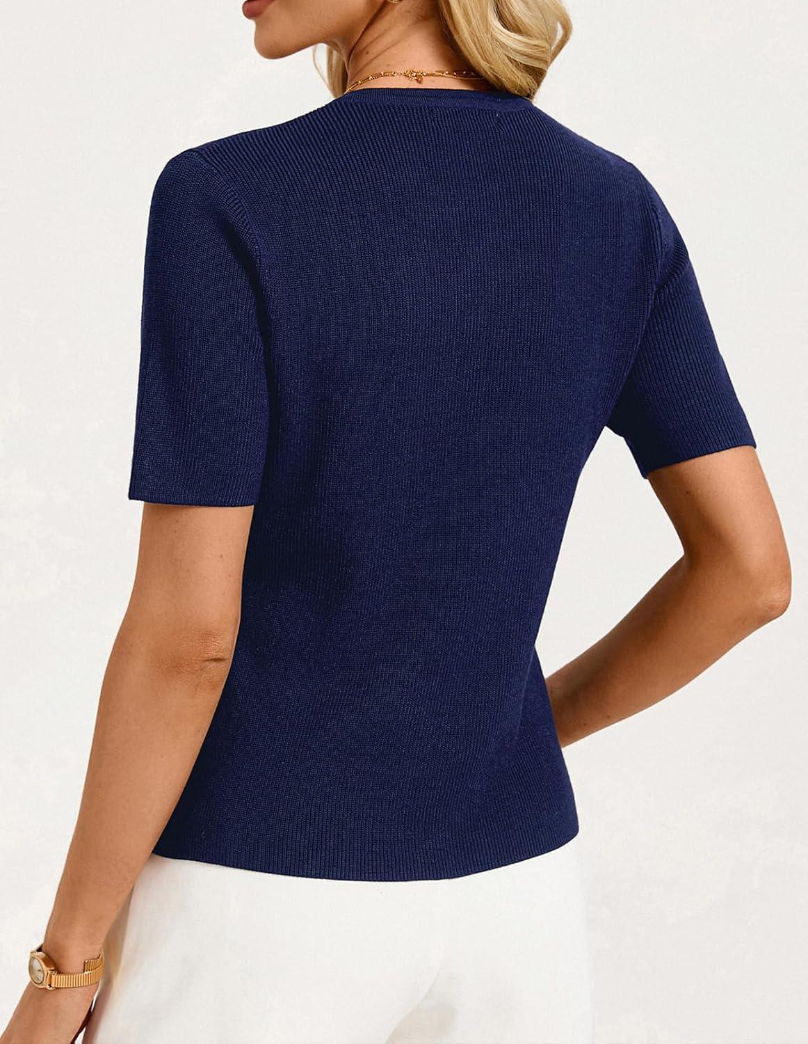 imageGRACE KARIN Short Sleeve Cardigans for Women Lightweight Spring Cardigans 2026 Button Up Sweaters with PocketsNavy Blue