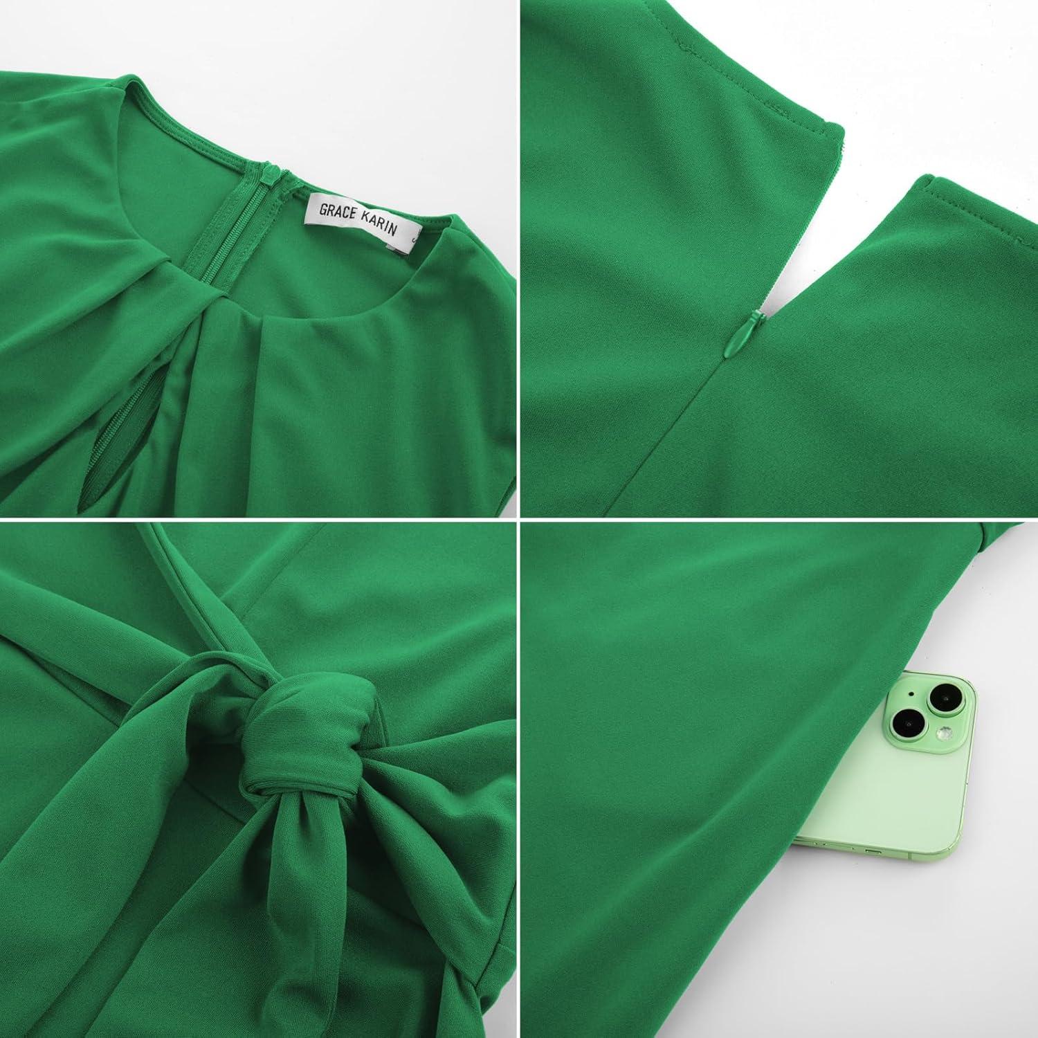 imageGRACE KARIN Women 2026 Summer Work Dress Sleeveless Tie Waist Elegant Party Cocktail A Line Flowy Midi Dresses with PocketsGreen