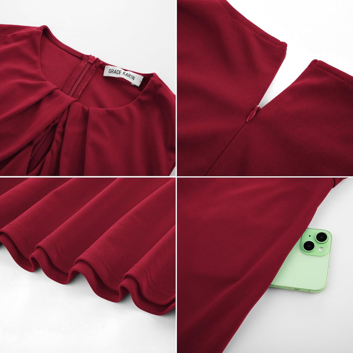 imageGRACE KARIN Women 2026 Summer Work Dress Sleeveless Tie Waist Elegant Party Cocktail A Line Flowy Midi Dresses with PocketsRed