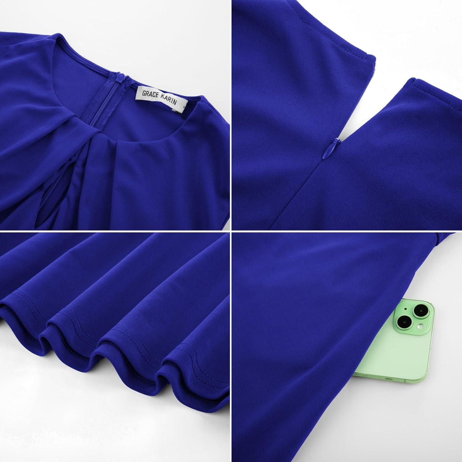 imageGRACE KARIN Women 2026 Summer Work Dress Sleeveless Tie Waist Elegant Party Cocktail A Line Flowy Midi Dresses with PocketsRoyal Blue