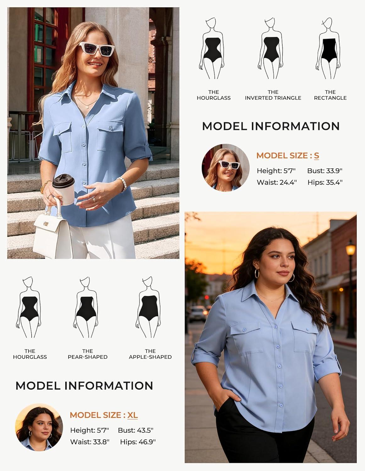 imageGRACE KARIN Women Button Down Business Shirts Spring Trendy Collared V Neck 34 Sleeve Tops Wrinkle Free Dressy Work BlouseApricot