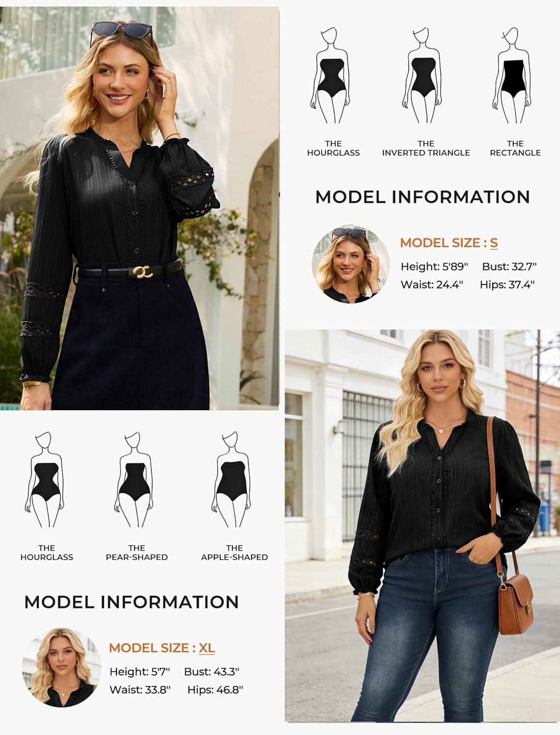 imageGRACE KARIN Women Dressy Casual TopsLong Sleeve Button Down Ruffle BlouseWork V Neck Shirt Summer Spring Business OutfitBlack