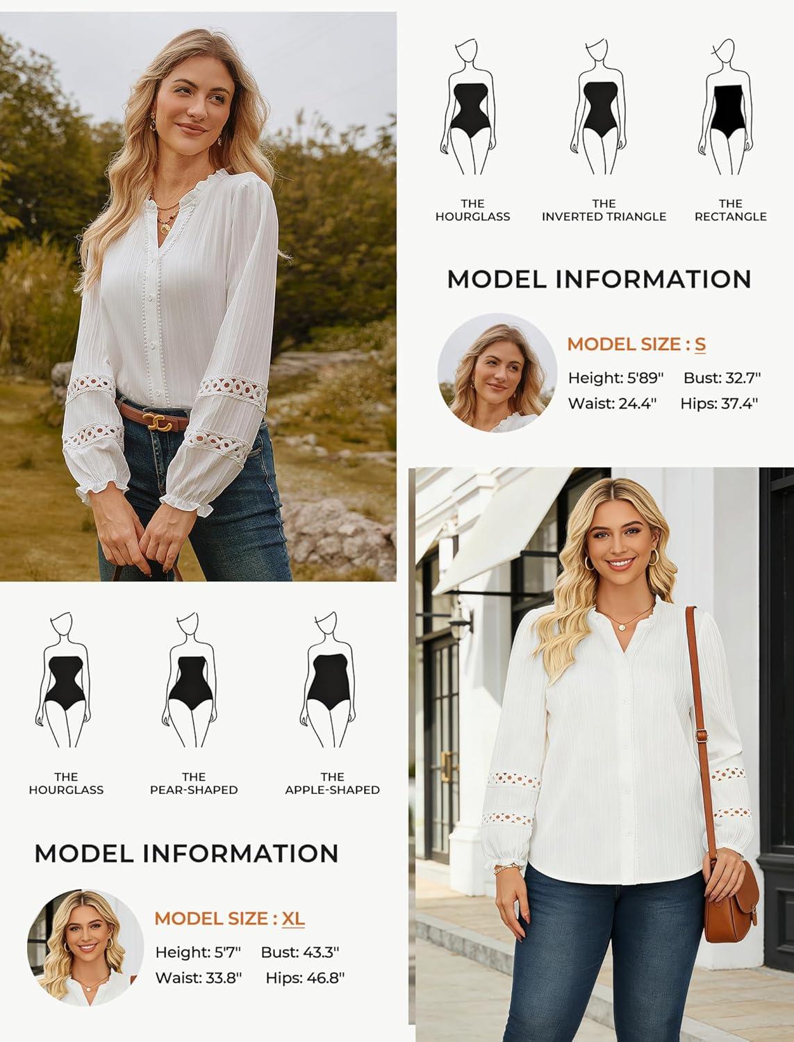 imageGRACE KARIN Women Dressy Casual TopsLong Sleeve Button Down Ruffle BlouseWork V Neck Shirt Summer Spring Business OutfitWhite