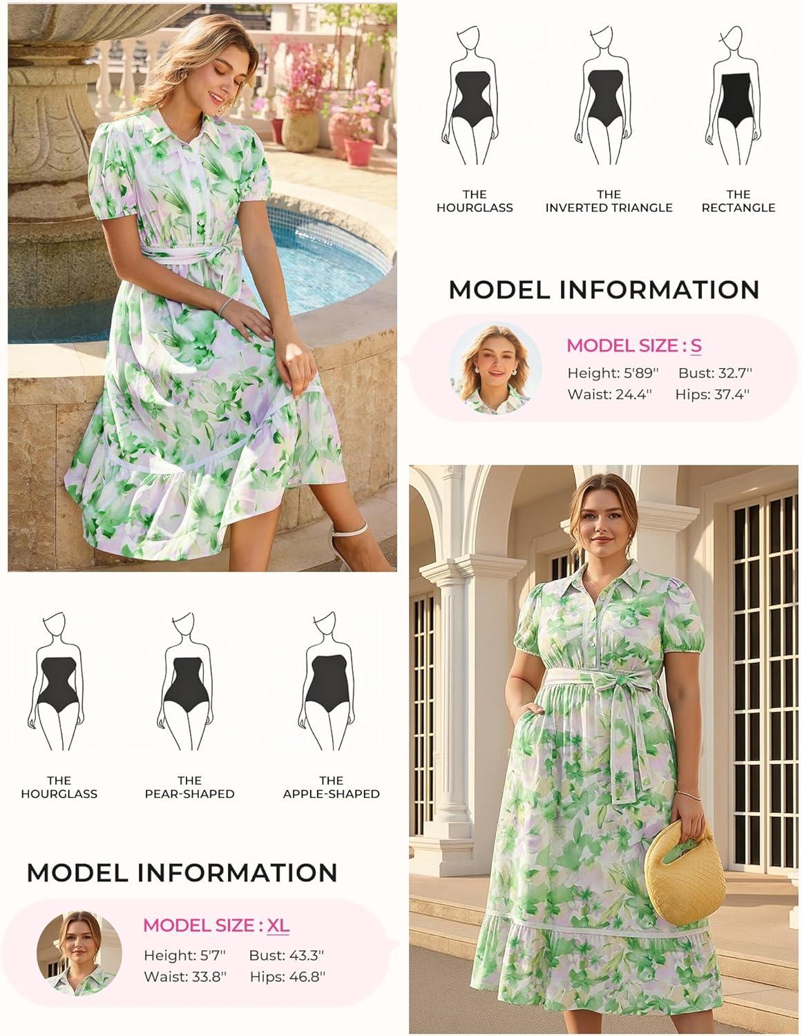 imageGRACE KARIN Women Summer Floral Maxi Dresses 2026 Wedding Guest Puff Sleeve Shirt Sundresses Boho Spring Clothes with PocketsGreen Purple