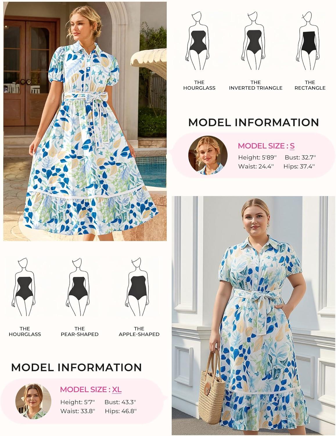 imageGRACE KARIN Women Summer Floral Maxi Dresses 2026 Wedding Guest Puff Sleeve Shirt Sundresses Boho Spring Clothes with PocketsWhite Blue