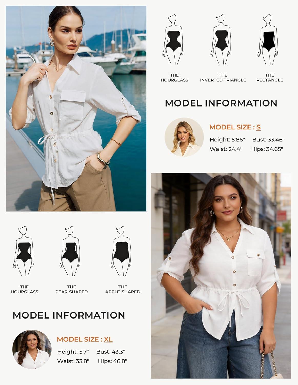 imageGRACE KARIN Womens Button Down Shirts 34 Sleeve Dressy Casual Outifts V Neck Peplum Tops with PocketsIvory