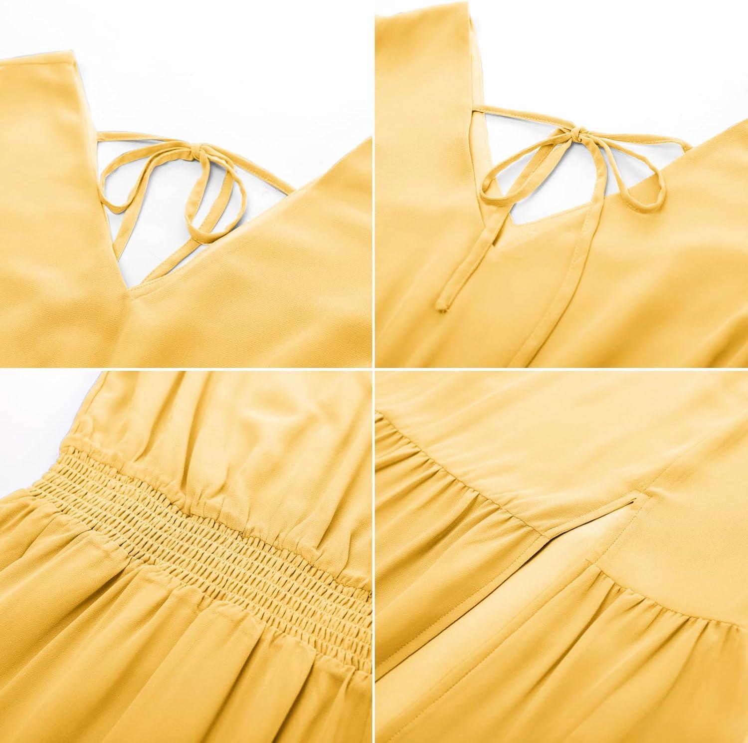 imageGRACE KARIN Womens Cocktail Dresses 2025 V Neck Ruffle Sleeve Dress ALine Midi Swing Wedding Guest SundressesLight Yellowplain