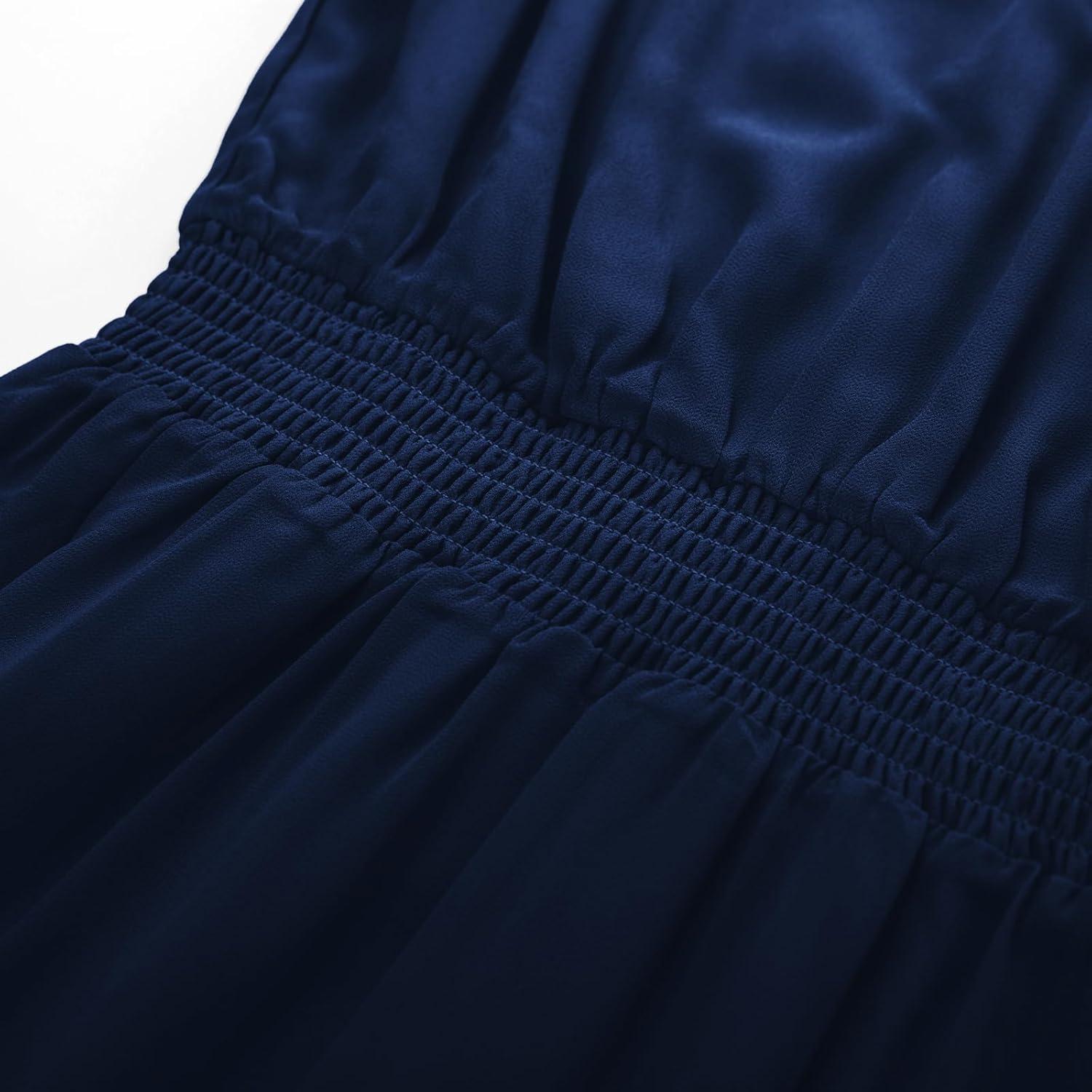 imageGRACE KARIN Womens Cocktail Dresses 2025 V Neck Ruffle Sleeve Dress ALine Midi Swing Wedding Guest SundressesNavy Bluesolid