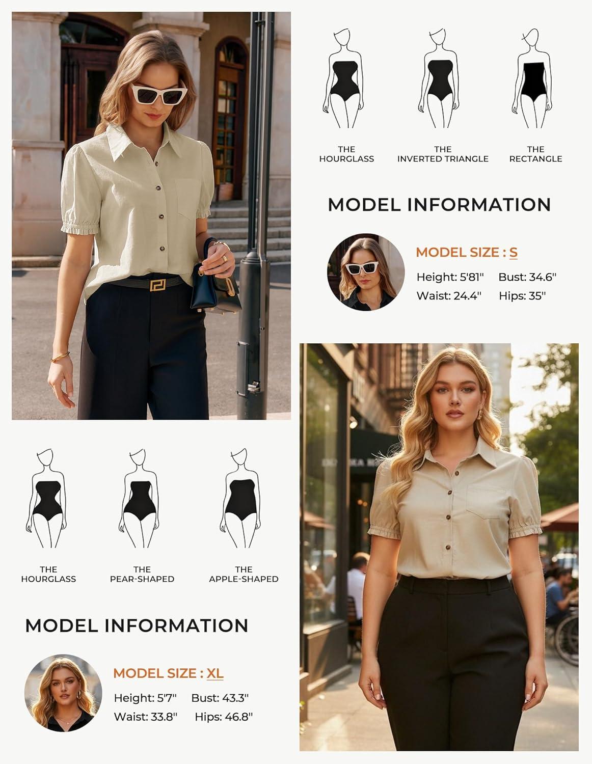 imageGRACE KARIN Womens Cotton Linen Blouse V Neck Puff Short Sleeve Button Down Work Summer TopsBeige