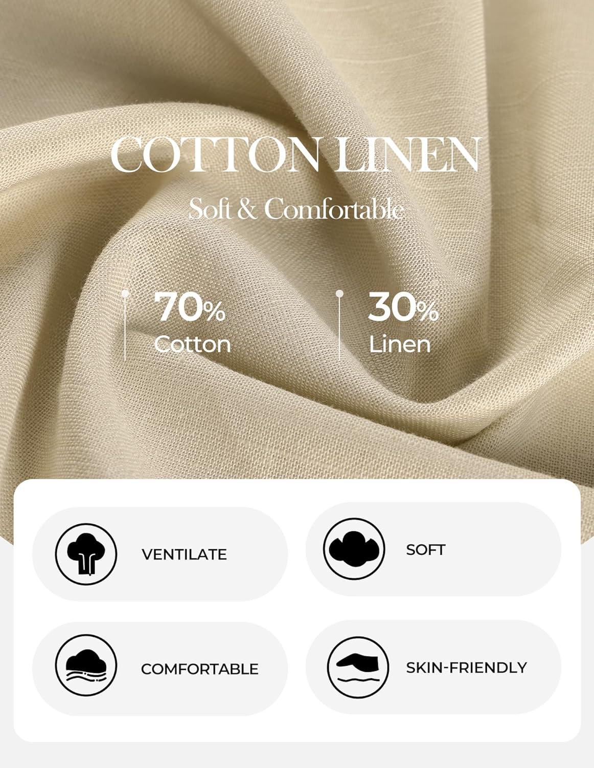 imageGRACE KARIN Womens Cotton Linen Blouse V Neck Puff Short Sleeve Button Down Work Summer TopsBeige