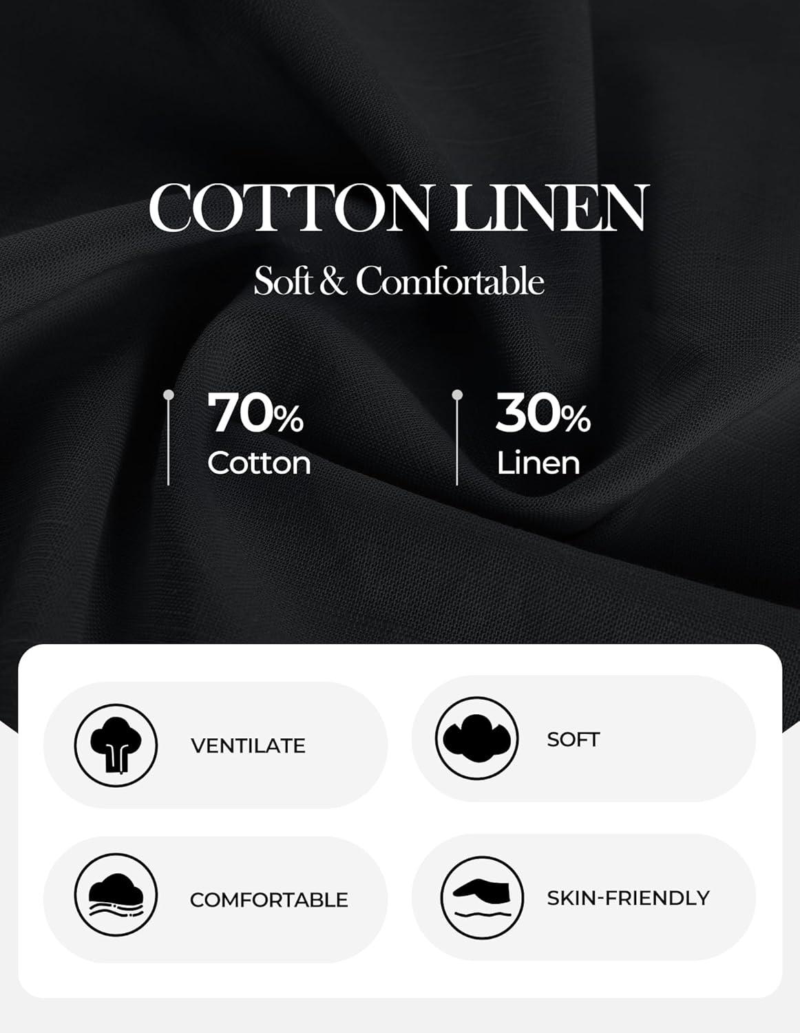 imageGRACE KARIN Womens Cotton Linen Blouse V Neck Puff Short Sleeve Button Down Work Summer TopsBlack