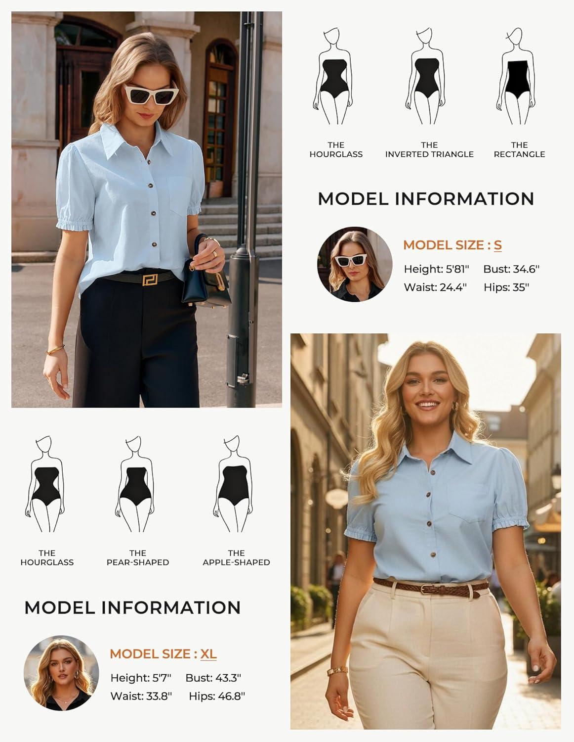 imageGRACE KARIN Womens Cotton Linen Blouse V Neck Puff Short Sleeve Button Down Work Summer TopsSky Blue
