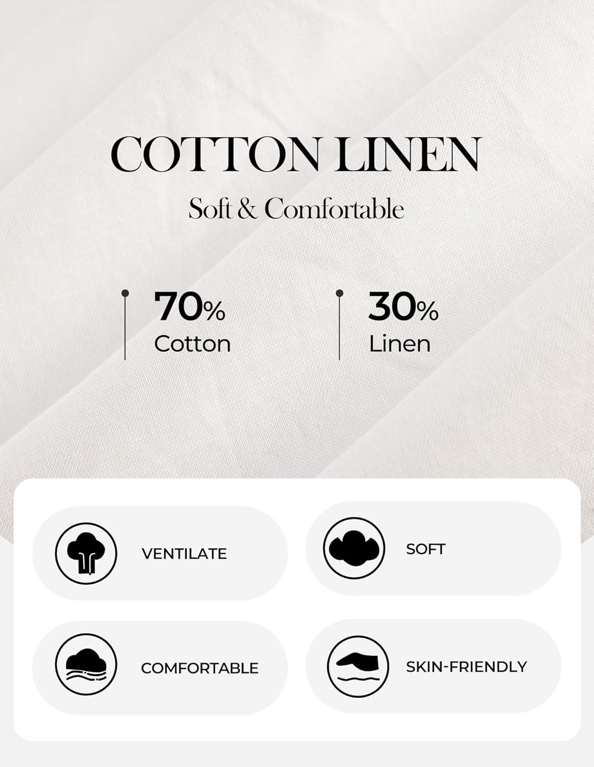 imageGRACE KARIN Womens Cotton Linen Blouse V Neck Puff Short Sleeve Button Down Work Summer TopsWhite