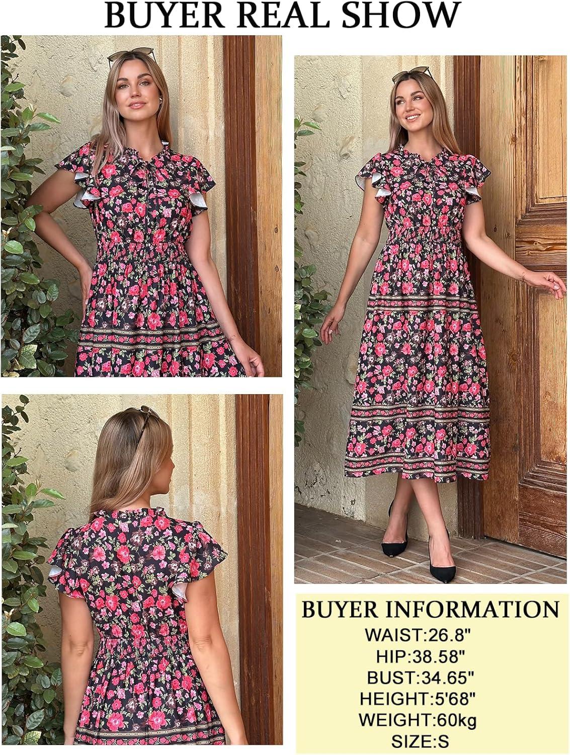 imageGRACE KARIN Womens Floral Boho Dress Hawaiian Dresse Short Sleeve V Neck Summer Beach Wedding Guest Swing Maxi SundressBlack With Red Flower