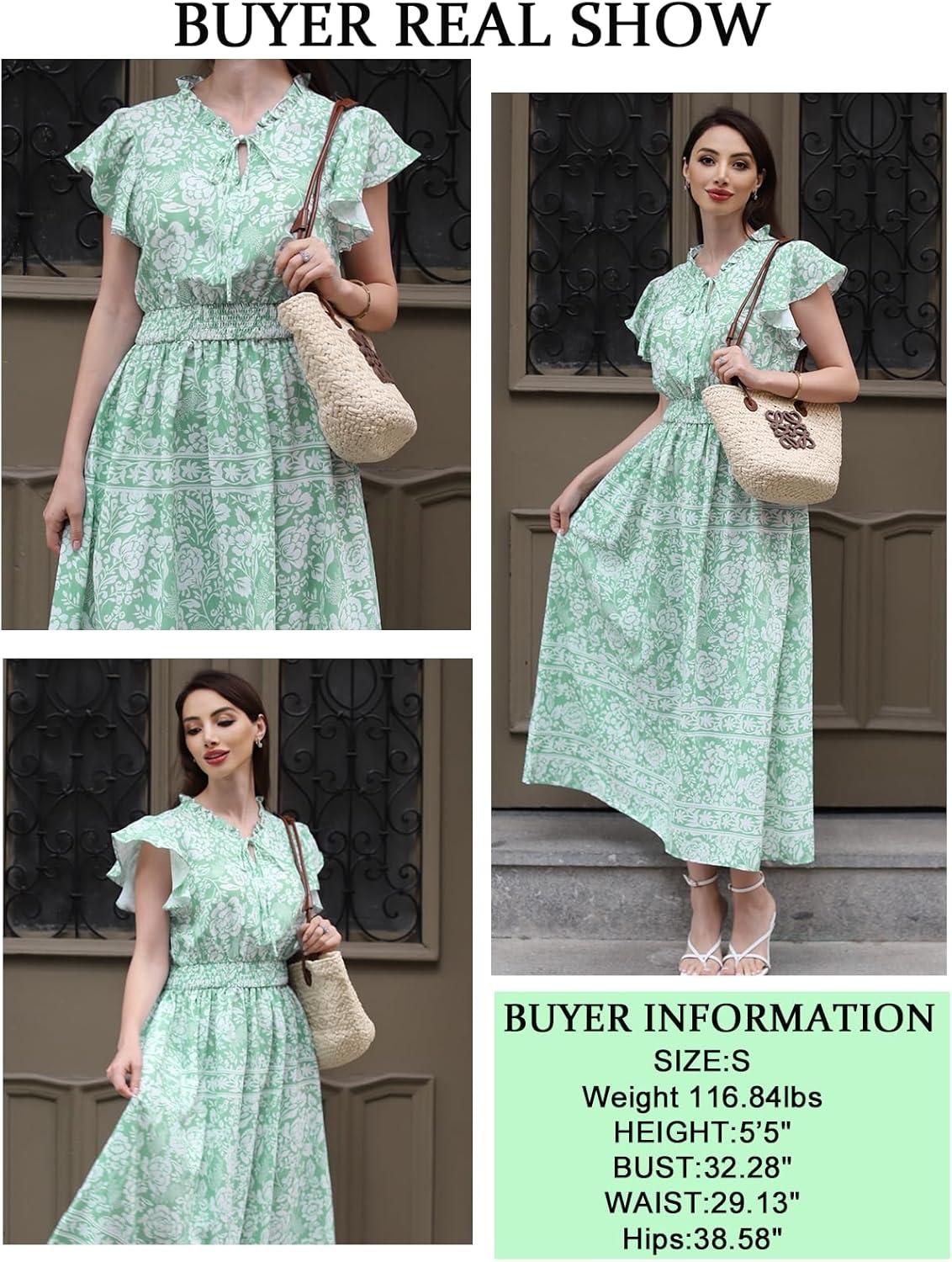 imageGRACE KARIN Womens Floral Boho Dress Hawaiian Dresse Short Sleeve V Neck Summer Beach Wedding Guest Swing Maxi SundressGreen White Floral