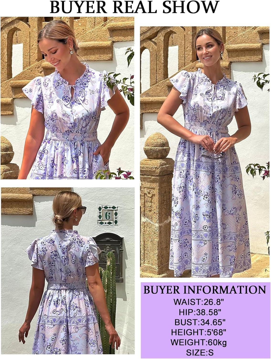 imageGRACE KARIN Womens Floral Boho Dress Hawaiian Dresse Short Sleeve V Neck Summer Beach Wedding Guest Swing Maxi SundressPurple Flowers