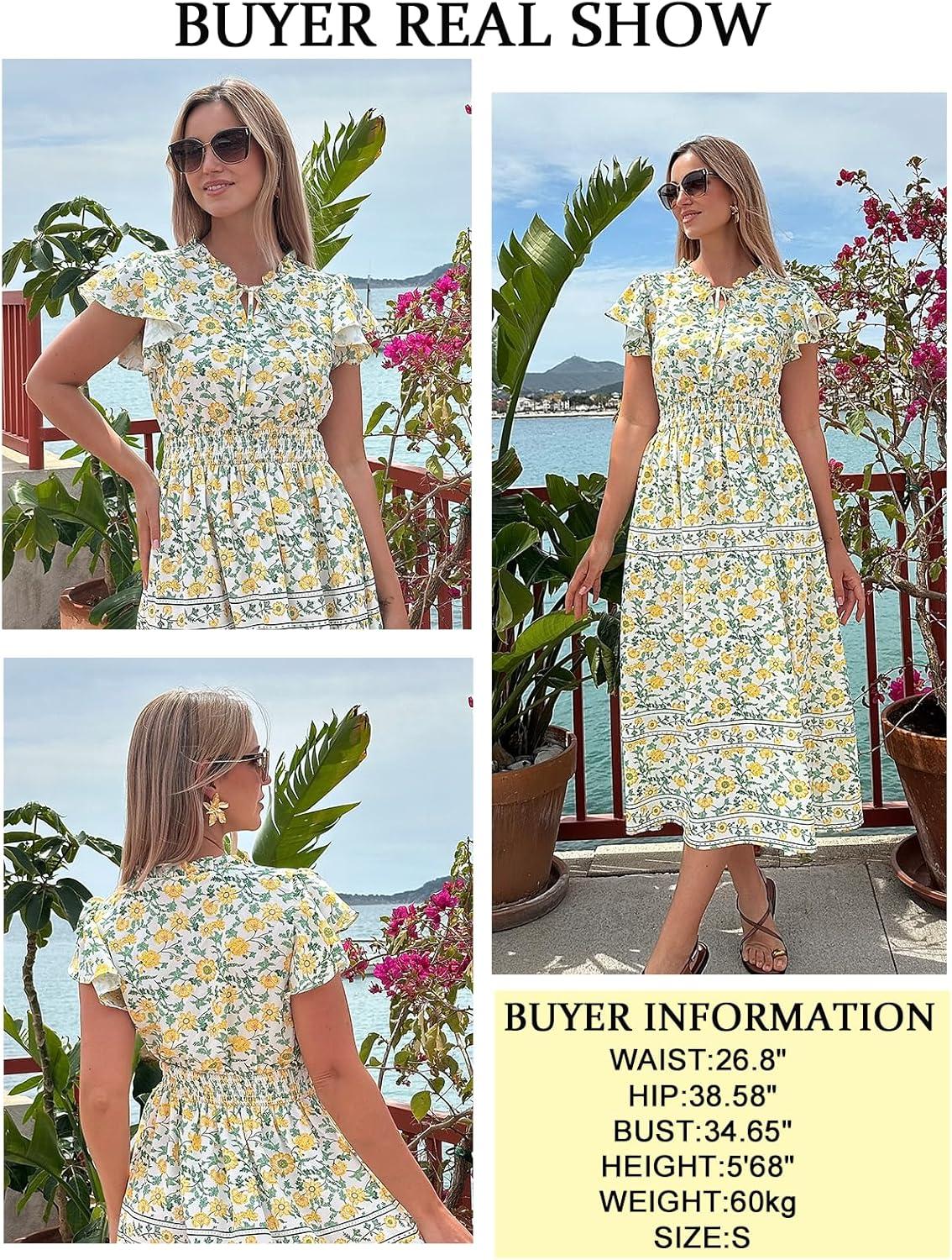 imageGRACE KARIN Womens Floral Boho Dress Hawaiian Dresse Short Sleeve V Neck Summer Beach Wedding Guest Swing Maxi SundressYellow Flower