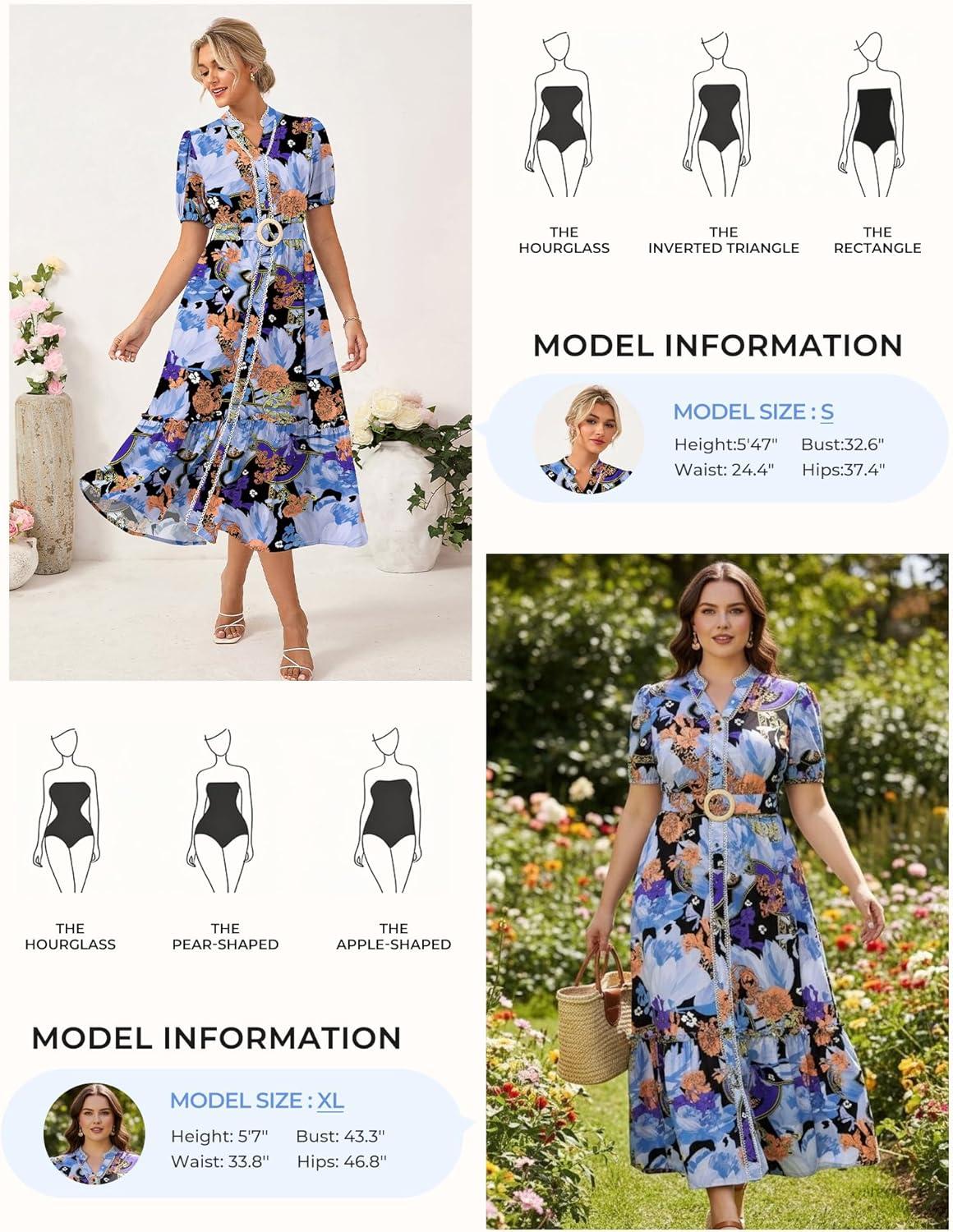 imageGRACE KARIN Womens Summer Floral Maxi Dress 2026 Casual Puff Short Sleeve Shirt Dress Boho Flowy Dresses with Pockets amp BeltBlue Black Purple Floral