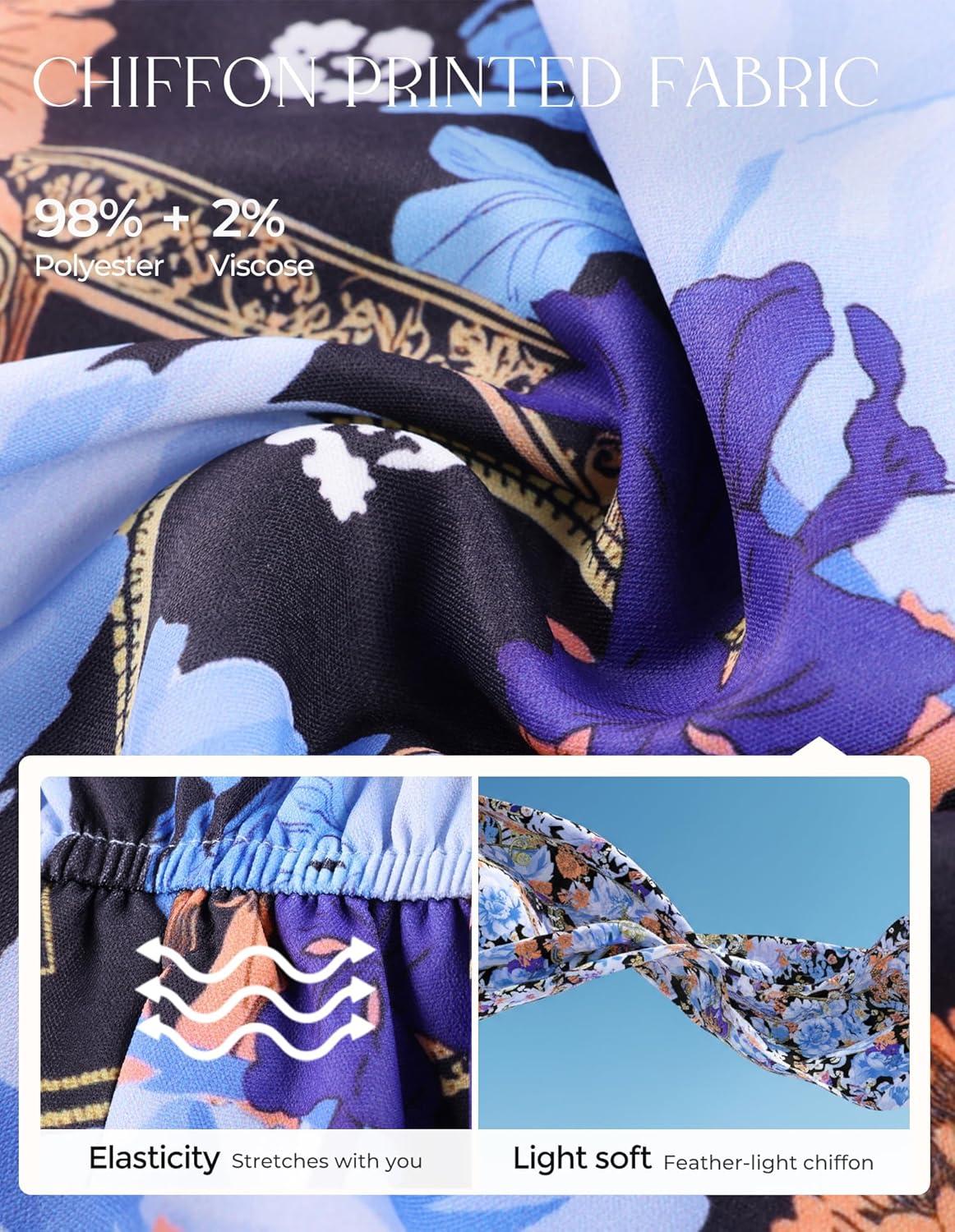 imageGRACE KARIN Womens Summer Floral Maxi Dress 2026 Casual Puff Short Sleeve Shirt Dress Boho Flowy Dresses with Pockets amp BeltBlue Black Purple Floral