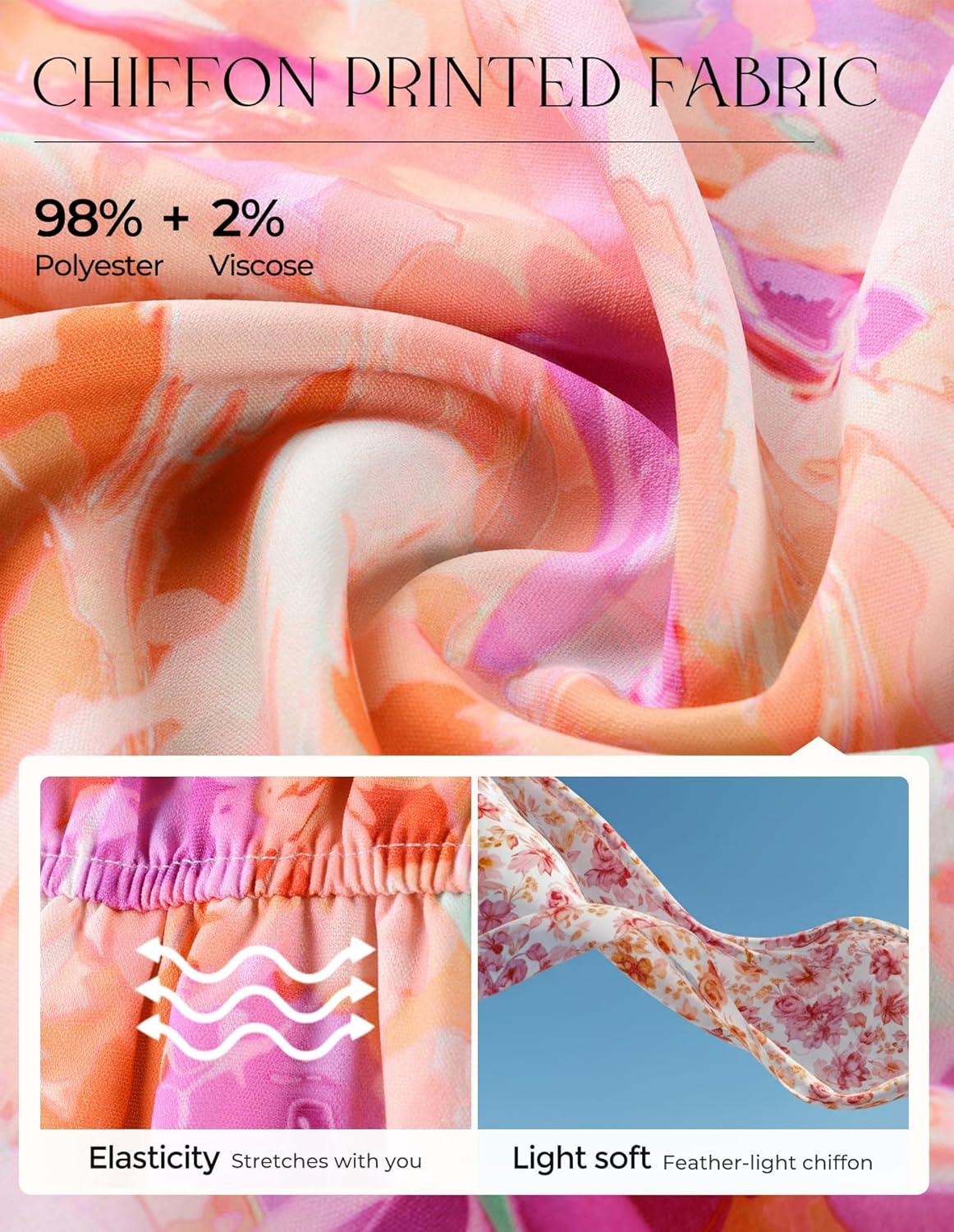 imageGRACE KARIN Womens Summer Floral Maxi Dress 2026 Casual Puff Short Sleeve Shirt Dress Boho Flowy Dresses with Pockets amp BeltPink Orange Floral