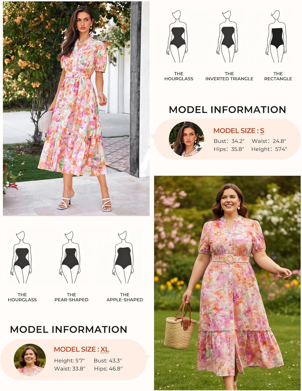 imageGRACE KARIN Womens Summer Floral Maxi Dress 2026 Casual Puff Short Sleeve Shirt Dress Boho Flowy Dresses with Pockets amp BeltPink Orange Floral
