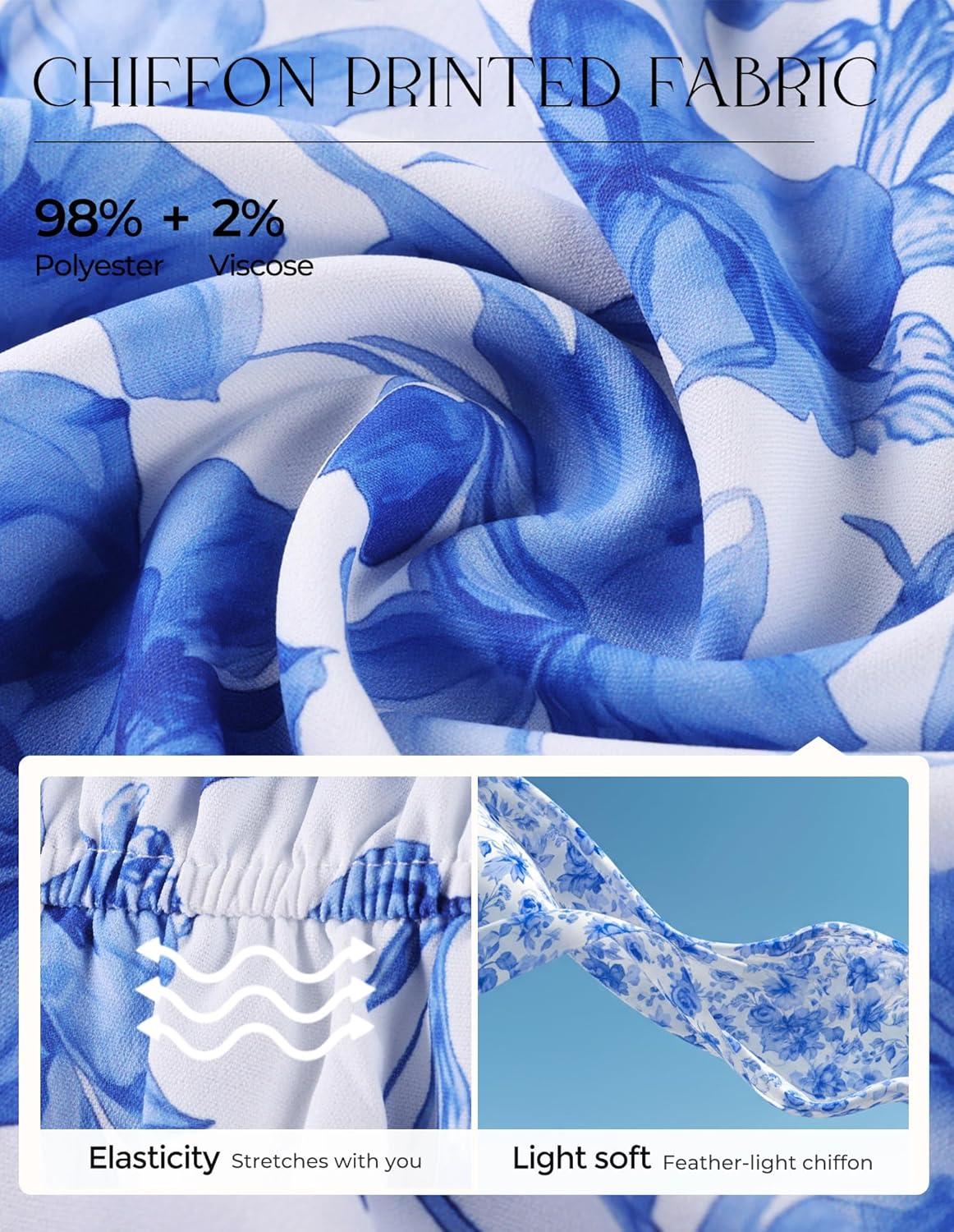 imageGRACE KARIN Womens Summer Floral Maxi Dress 2026 Casual Puff Short Sleeve Shirt Dress Boho Flowy Dresses with Pockets amp BeltWhite Blue Floral
