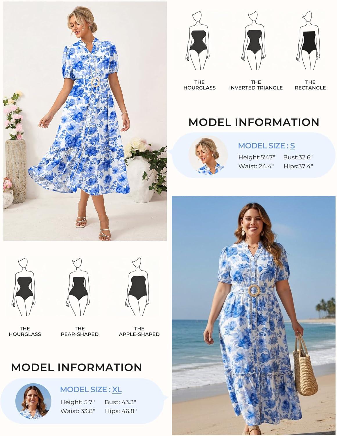 imageGRACE KARIN Womens Summer Floral Maxi Dress 2026 Casual Puff Short Sleeve Shirt Dress Boho Flowy Dresses with Pockets amp BeltWhite Blue Floral