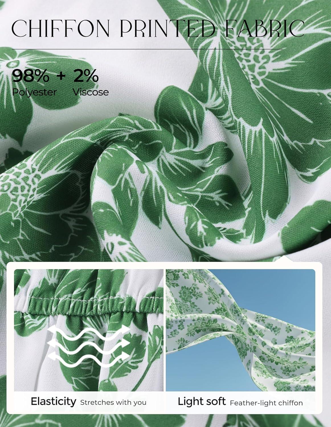 imageGRACE KARIN Womens Summer Floral Maxi Dress 2026 Casual Puff Short Sleeve Shirt Dress Boho Flowy Dresses with Pockets amp BeltWhite Green Floral
