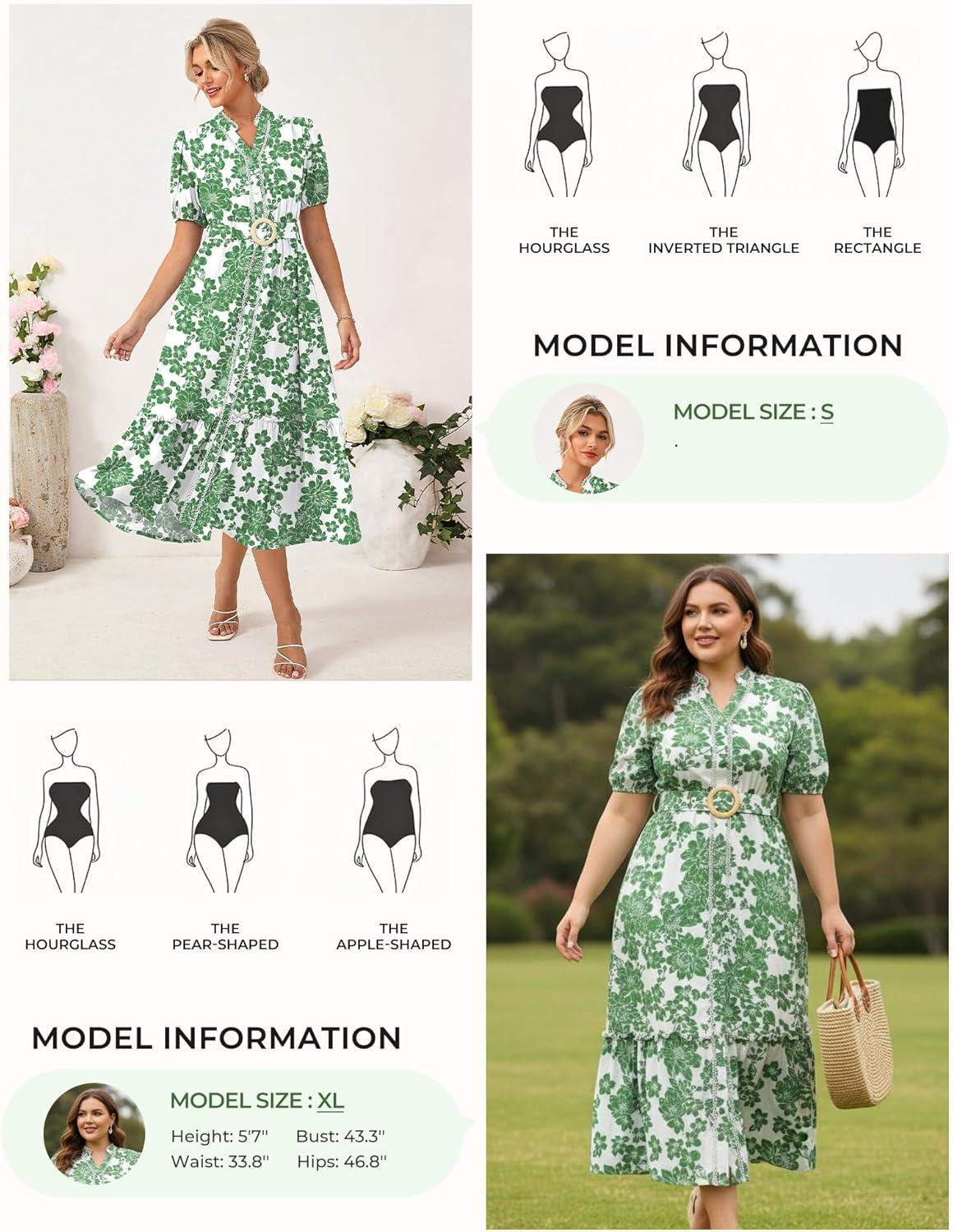 imageGRACE KARIN Womens Summer Floral Maxi Dress 2026 Casual Puff Short Sleeve Shirt Dress Boho Flowy Dresses with Pockets amp BeltWhite Green Floral