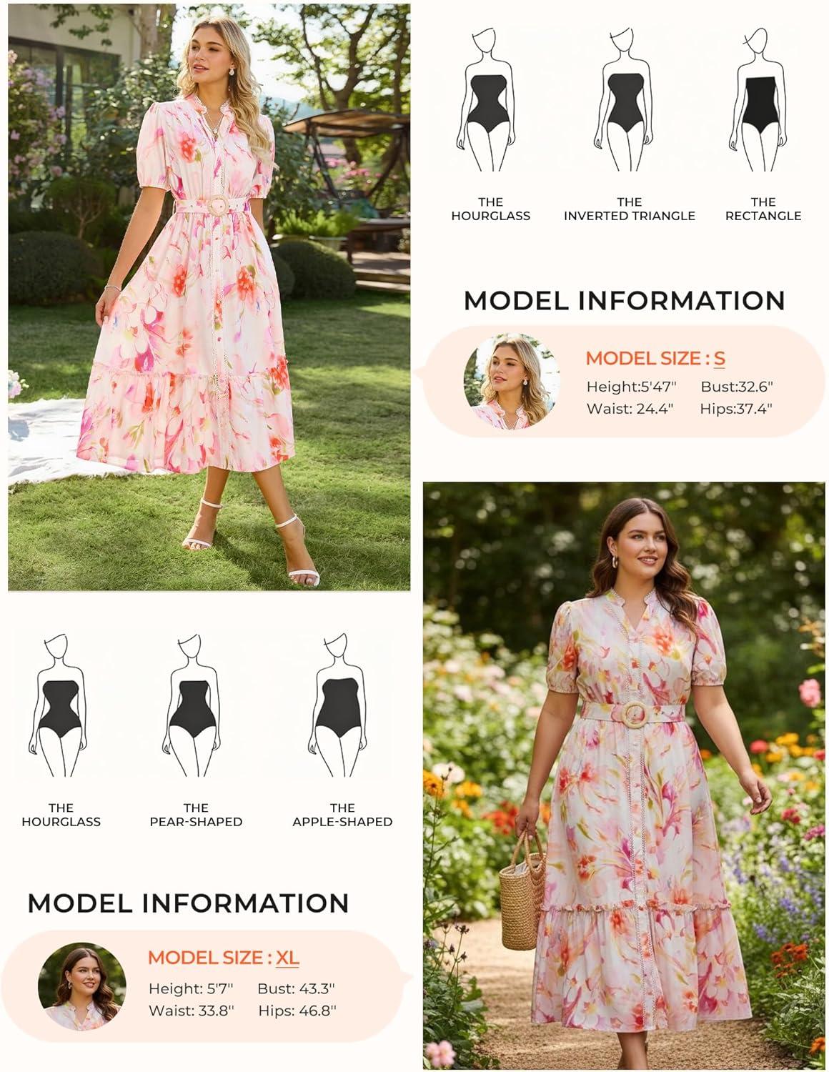 imageGRACE KARIN Womens Summer Floral Maxi Dress 2026 Casual Puff Short Sleeve Shirt Dress Boho Flowy Dresses with Pockets amp BeltWhite Pink Floral
