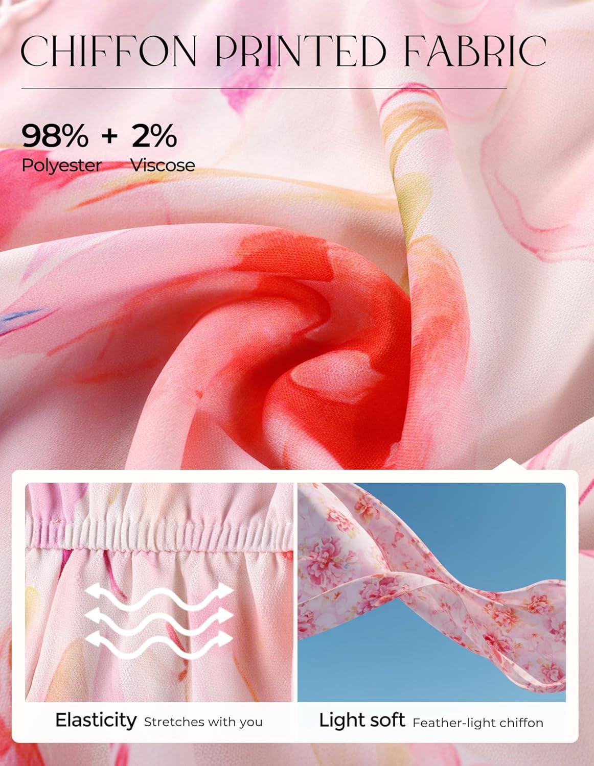 imageGRACE KARIN Womens Summer Floral Maxi Dress 2026 Casual Puff Short Sleeve Shirt Dress Boho Flowy Dresses with Pockets amp BeltWhite Pink Floral