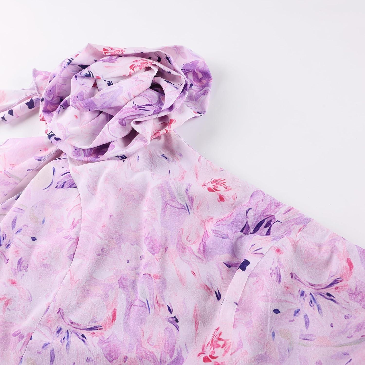 imageGRACE KARIN Womens Summer One Shoulder Sleeveless Dresses Floral Flowy Ruffle High Low Wedding Guest Maxi SundressesLight Purple