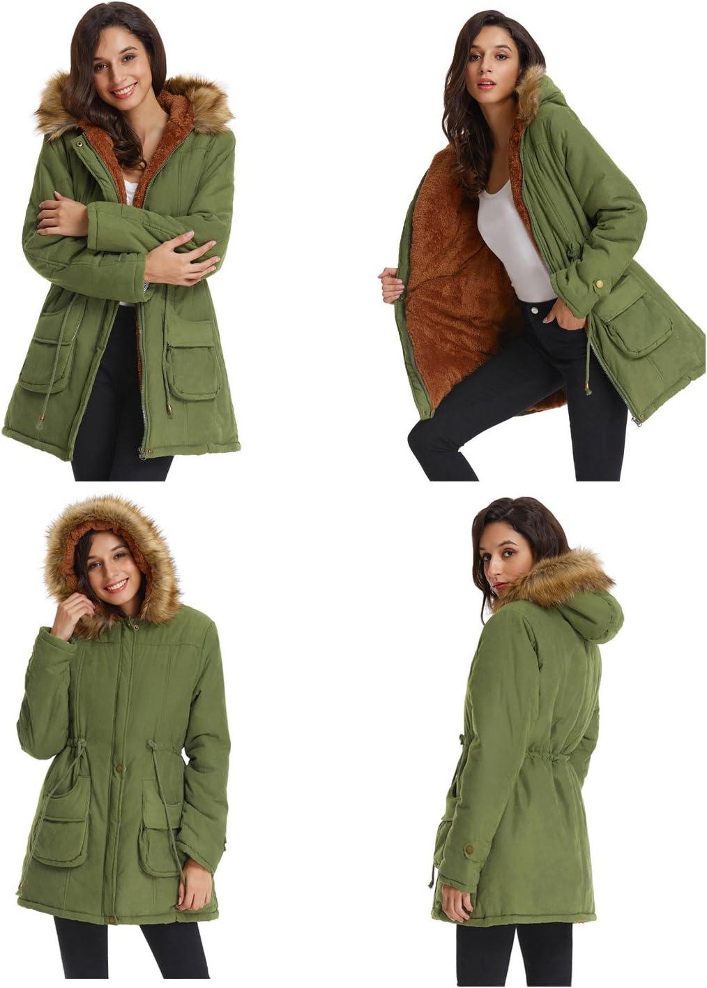 imageGRACE KARIN Womens Winter Coats Fleece Parkas Anoraks Hooded Military Jacket CoatsArmy Green