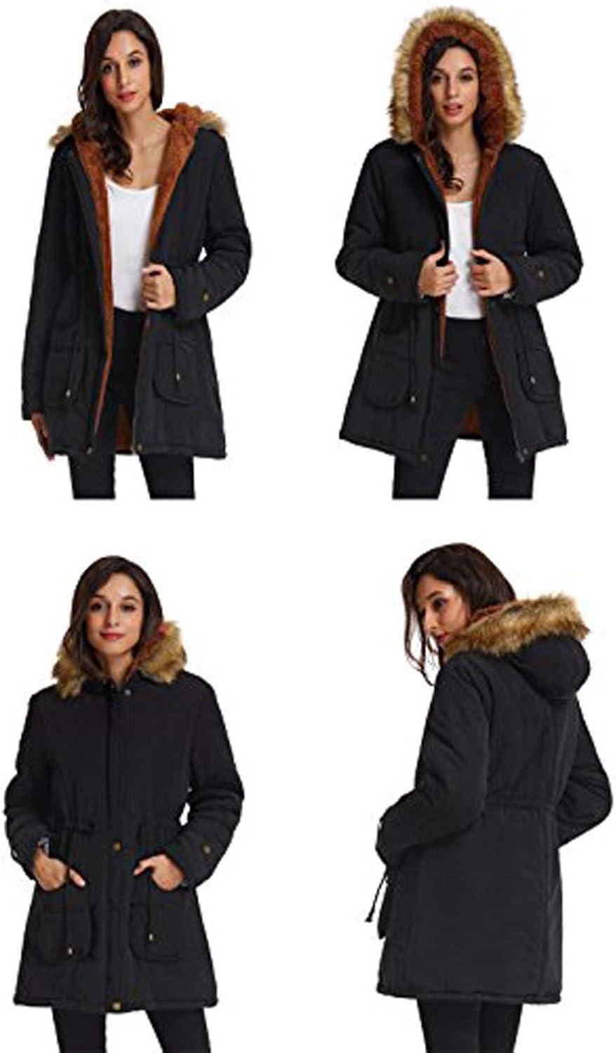 imageGRACE KARIN Womens Winter Coats Fleece Parkas Anoraks Hooded Military Jacket CoatsBlack
