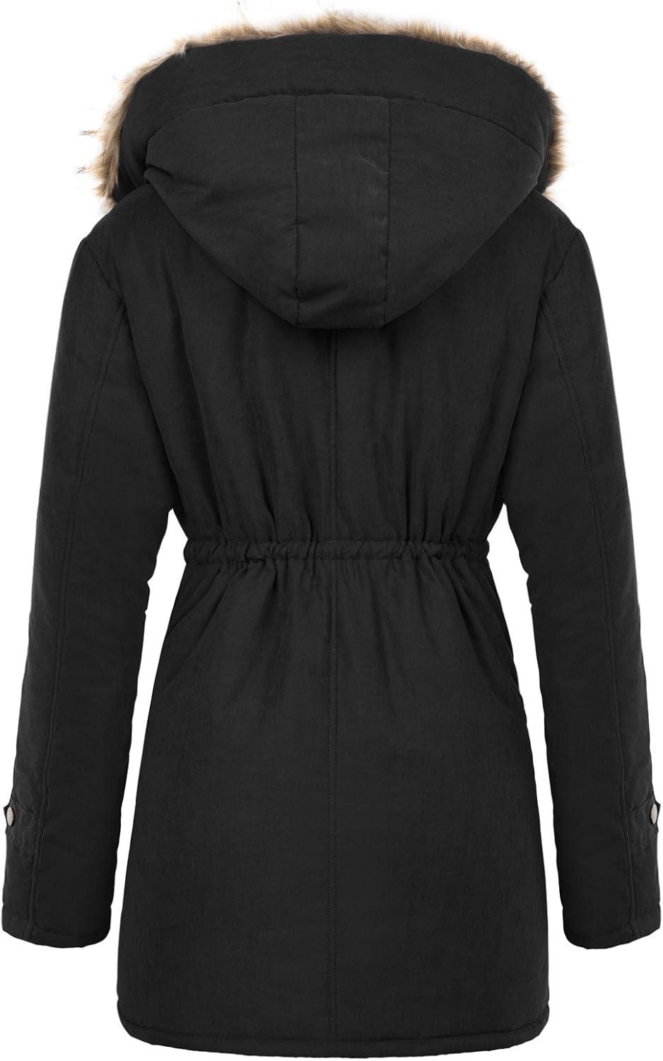 imageGRACE KARIN Womens Winter Coats Fleece Parkas Anoraks Hooded Military Jacket CoatsBlack