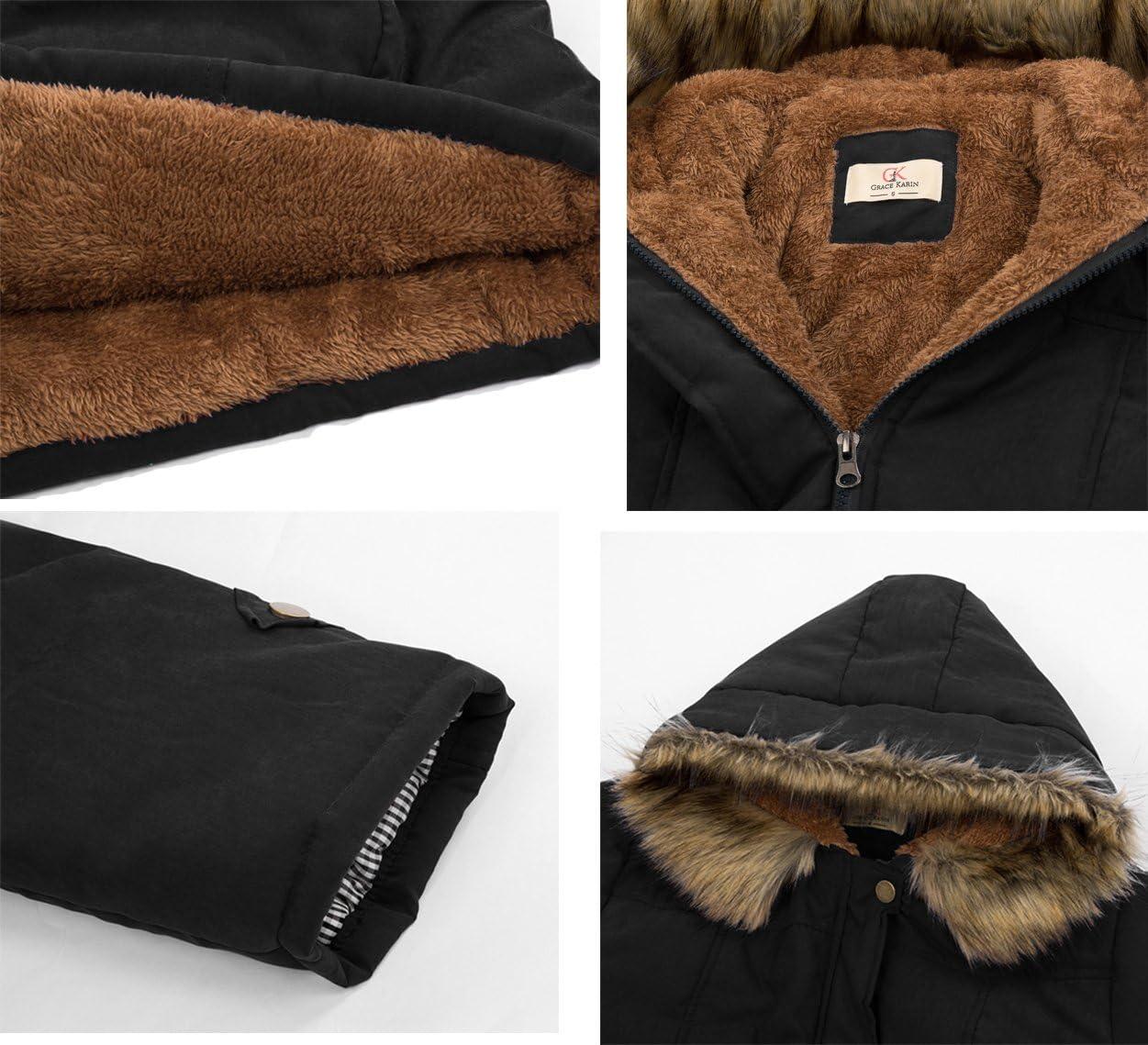 imageGRACE KARIN Womens Winter Coats Fleece Parkas Anoraks Hooded Military Jacket CoatsBlack