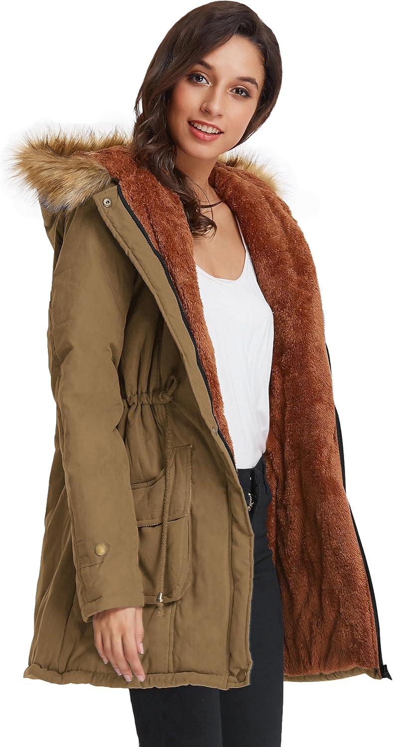 imageGRACE KARIN Womens Winter Coats Fleece Parkas Anoraks Hooded Military Jacket CoatsCamel