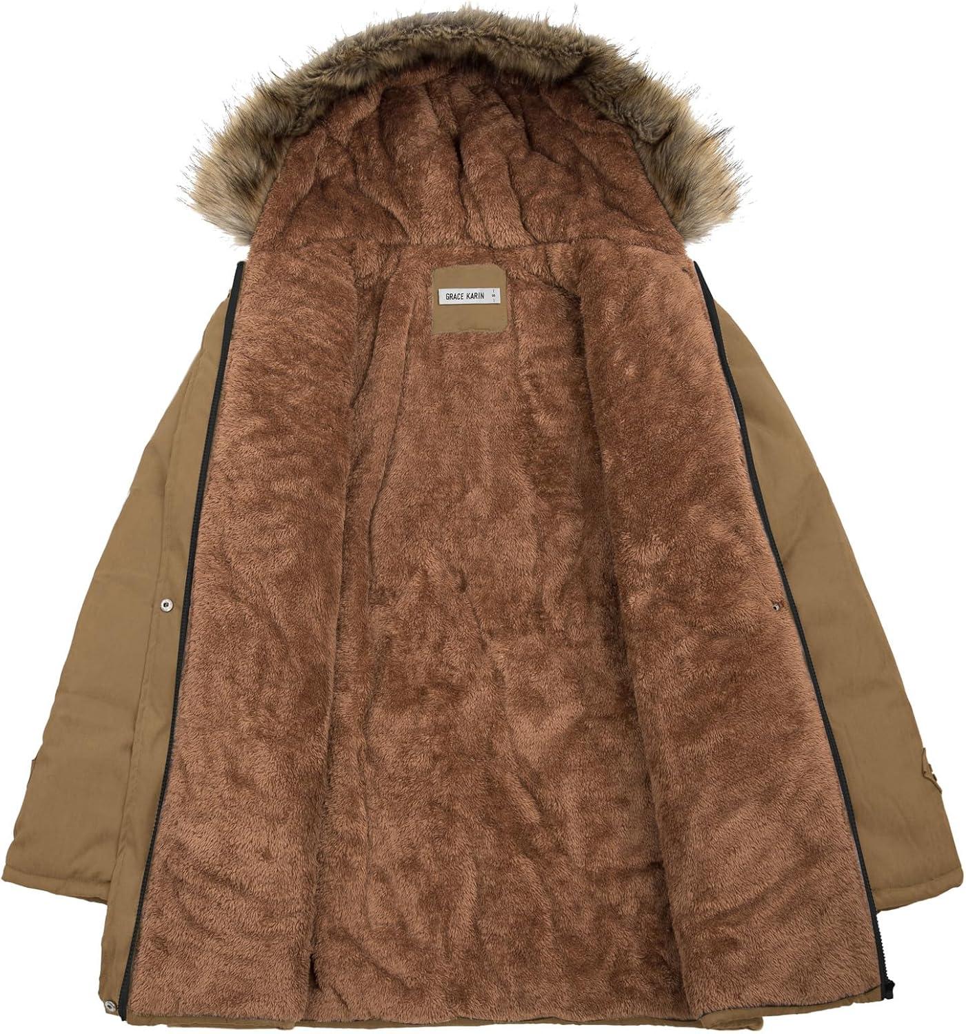 imageGRACE KARIN Womens Winter Coats Fleece Parkas Anoraks Hooded Military Jacket CoatsCamel