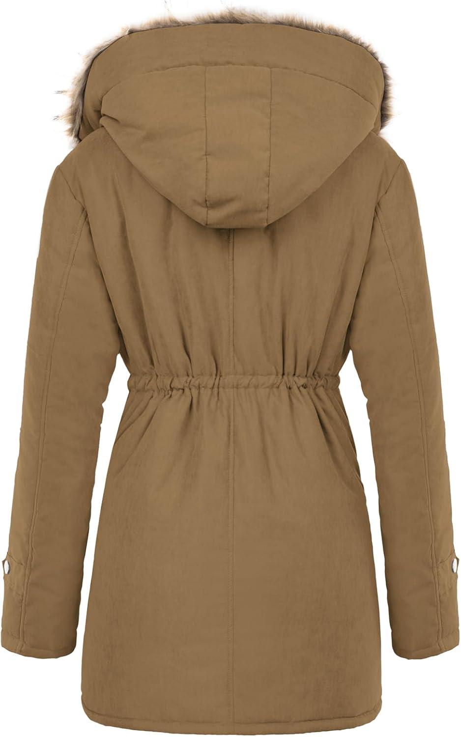 imageGRACE KARIN Womens Winter Coats Fleece Parkas Anoraks Hooded Military Jacket CoatsCamel