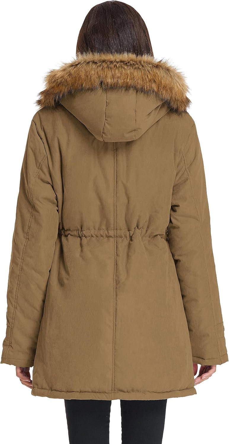 imageGRACE KARIN Womens Winter Coats Fleece Parkas Anoraks Hooded Military Jacket CoatsCamel
