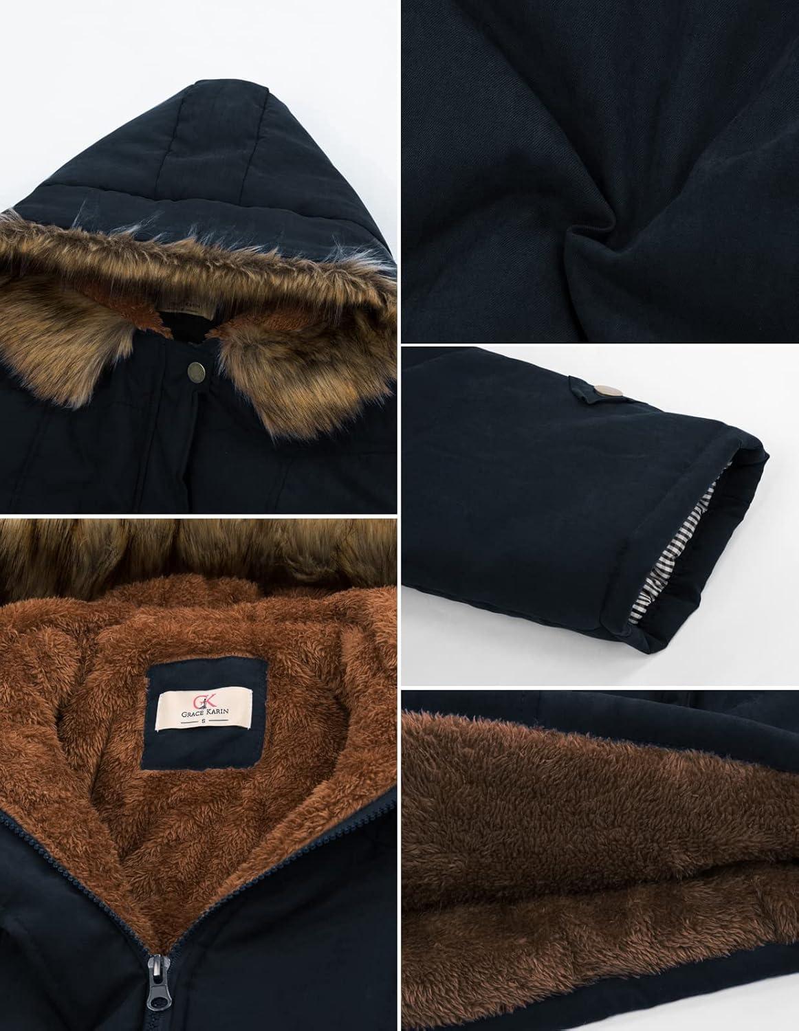 imageGRACE KARIN Womens Winter Coats Fleece Parkas Anoraks Hooded Military Jacket CoatsDark Blue