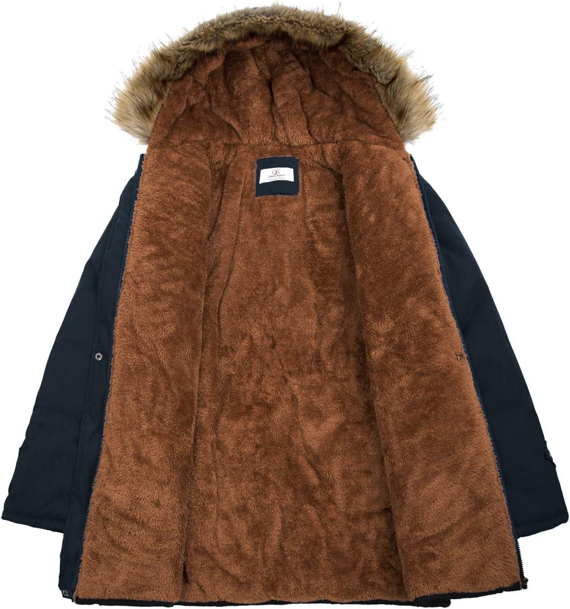 imageGRACE KARIN Womens Winter Coats Fleece Parkas Anoraks Hooded Military Jacket CoatsDark Blue
