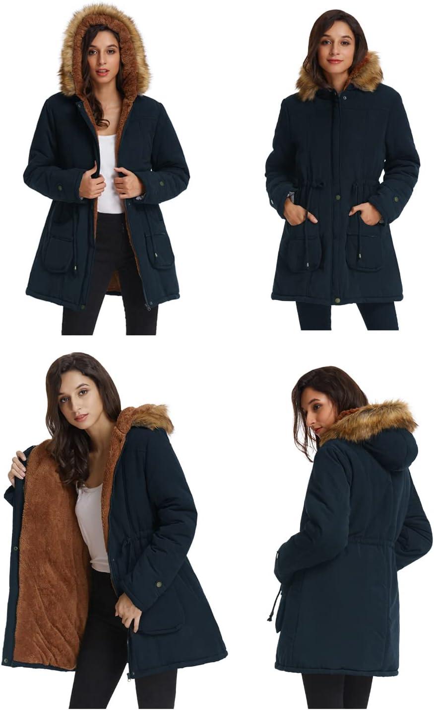 imageGRACE KARIN Womens Winter Coats Fleece Parkas Anoraks Hooded Military Jacket CoatsDark Blue