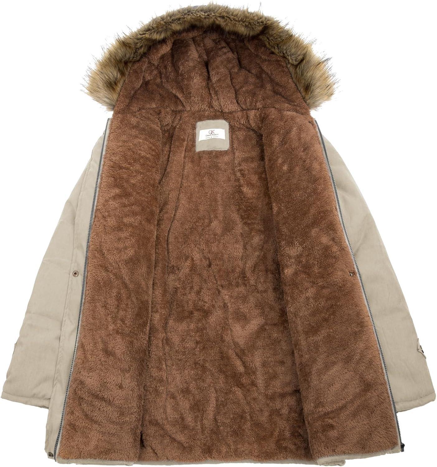 imageGRACE KARIN Womens Winter Coats Fleece Parkas Anoraks Hooded Military Jacket CoatsGray Apricot