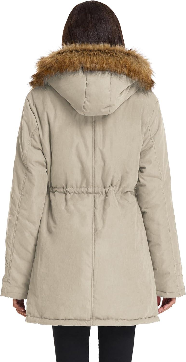 imageGRACE KARIN Womens Winter Coats Fleece Parkas Anoraks Hooded Military Jacket CoatsGray Apricot
