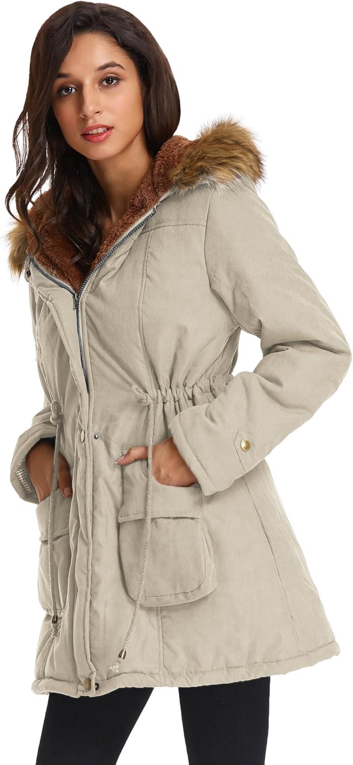 imageGRACE KARIN Womens Winter Coats Fleece Parkas Anoraks Hooded Military Jacket CoatsGray Apricot